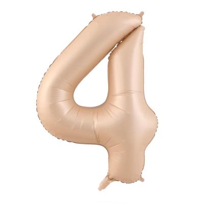Balon din folie metalizata, flippy, figurina cifra, model 4, tema aniversare 100 cm, ambalaj individual, pai inclus, umflare cu aer sau heliu, crem foto