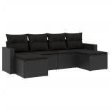 Set mobilier de gradina cu perne, 6 piese, negru, poliratan