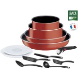 Set de 12 piese Tefal Ingenio Easy Cook &amp;amp; Clean, invelis antiaderent Titanium, indicator temperatura Thermo-Signal, maner detasabil, rosu