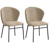 HOMCOM Set de 2 scaune, cu șezut capitonat din material textil, aspect de in, picioare din oțel stabile, design modern, maro deschis | Aosom Romania