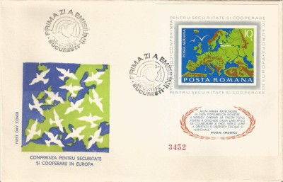 |Romania, LP 892/1975, CSCE, Helsinki, colita nedantelata, FDC foto