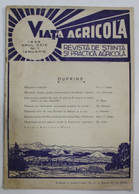 VIATA AGRICOLA , REVISTA DE STIINTA SI PRACTICA AGRICOLA , ANUL XXIX , NR. 1, IANUARIE , 1938 foto