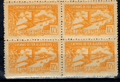 Algeria 1943 - 17.1Fr, colete postale, cai ferate, bloc de 4 neu foto