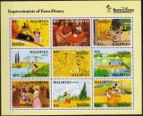 MALDIVES 1992 DESENE ANIMATE DISNEY, Nestampilat