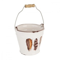 Ghiveci decorativ pentru flori ceramica alba maro &Oslash; 13 cm x 12h