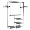 Cuier haine vidaXL, negru, 87x44x158cm, otel, 4 rafturi, umerase laterale, suport haine, organizator, depozitare