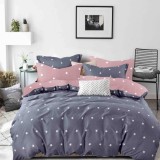 Cumpara ieftin Lenjerie pat single,bumbac finet,4 piese,cearceaf normal,bleumarin roz pudra cu stele-A818