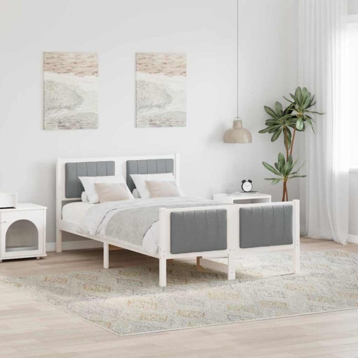 vidaXL Cadru de pat Alb și gri deschis 120 x 190 cm Lemn masiv de pin 878488