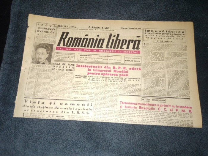 ZIARUL ROMANIA LIBERA 16 MARTIE 1949