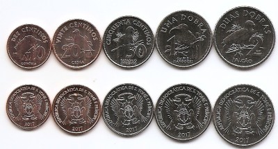 Sao Tome &amp;amp; Principe Set 5 - 0,10, 0,20, 0,50, 1, 2 Dobras 2017 - UNC !!! foto
