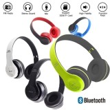 Casti audio P47 wireless Bluetooth cu radio si MP3, Rosu - Albastru
