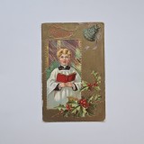 Carte Postala tematica de Craciun, circulata cu timbru Statele Unite - SUA 1909, timbru intact Benjamin Franklin 1902 Serie de UN CENT / rar