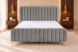 Pat Dormitor Melinda 180x200 cm Tapitat Catifea Gri cu Somiera Inclusa Elegant