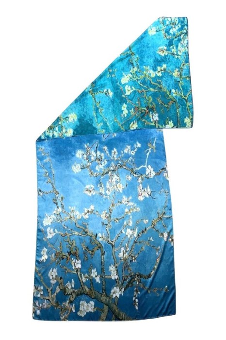 Esarfa tip sal doua fete pictata 15, Dacali, matase, bleu/verde, 180x70cm