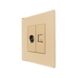 Priză TV + internet Luxion LXD-MP026/25G-G, ramă sticlă, auriu
