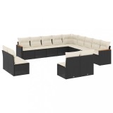 Cumpara ieftin Set mobilier de gradina cu perne, 13 piese, negru, poliratan