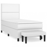 Cumpara ieftin Pat box spring cu saltea, alb, 100x200 cm, piele ecologica