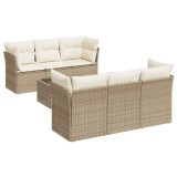 Cumpara ieftin Set canapele de gradina, 7 piese, cu perne, bej, poliratan