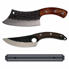 Set de macelarie DEPOX&reg;, doua cutite bucatar si suport magnetic, otel inoxidabil