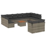 Cumpara ieftin Set mobilier de gradina cu perne, 13 piese, gri, poliratan