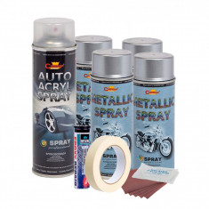 Kit complet reparatie si vopsire jante culoare Argintiu Metalizat, V4 AVX-KVJ-AGV4