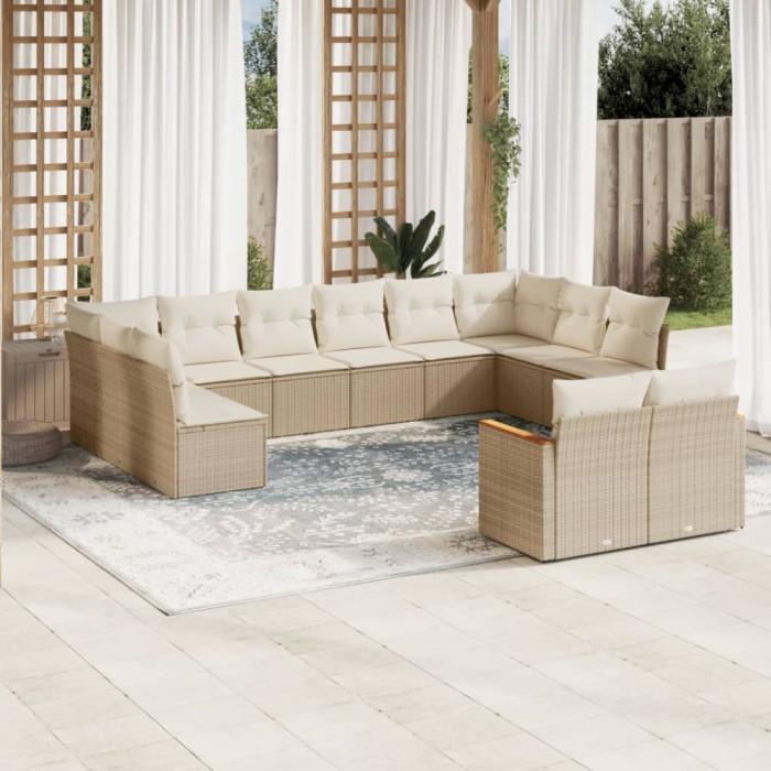 vidaXL Set canapele de grădină cu perne, 12 piese, bej, poliratan 3258845