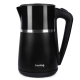 Fierbător electric Huslog HeatShell AK-1032, 1,7 l, 2200 W, perete dublu, interior din inox, bază rotativă la 360&deg;, negru