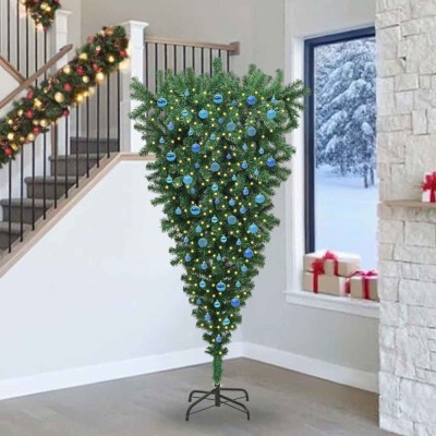 vidaXL Brad de Crăciun artificial pre-iluminat cu minge, cu design răsturnat 3396889 foto
