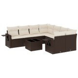 Cumpara ieftin Set canapele de gradina cu perne, 9 piese, maro, poliratan