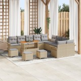 Set canapele grădină vidaXL 14 piese cu perne Bej Ratan Acacia, Canapea grădină vidaXL 2 locuri cu spațiu depozitare &amp; perne Bej Ratan Poliester, Set