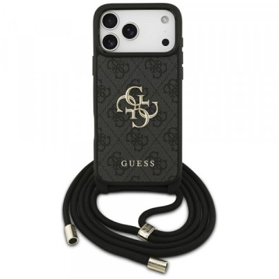 Husa pentru Apple iPhone 17 Pro Max, Guess, 4G CBDY Big Logo with Cord Strap, Neagra foto