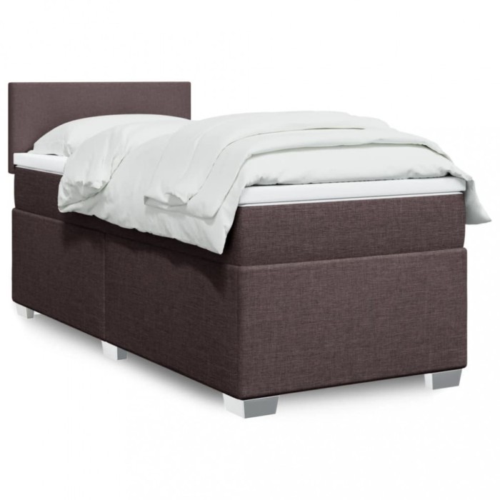 vidaXL Pat box spring cu saltea, maro &icirc;nchis, 90x200 cm, textil