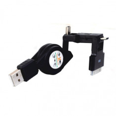 Cablu Retractabil 3in1: MicroUSB / MiniUSB / APPLE iPhone 4 (30 Pini) (Negru) WOZINSKY