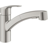 Baterie bucatarie monocomanda, cu dus extractibil, crom mat (supersteel), Grohe Eurosmart New