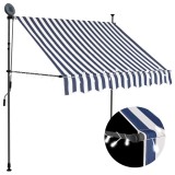 VidaXL Copertină retractabilă manual cu LED, albastru &amp; alb, 200 cm