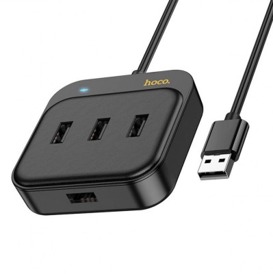 Hoco HB31 Hub USB, Multiport, USB-A la 4 x USB-A 2.0, 4 in 1, 20cm, Negru foto