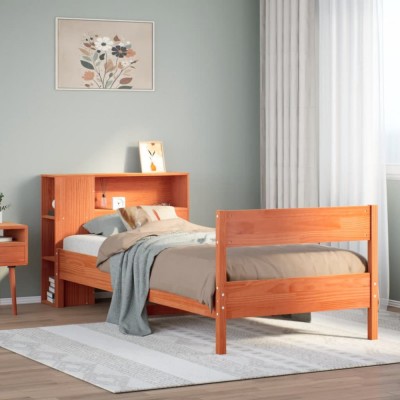 vidaXL Pat bibliotecă fără saltea maro ceruit 75x190 cm lemn masiv pin 3322974 foto