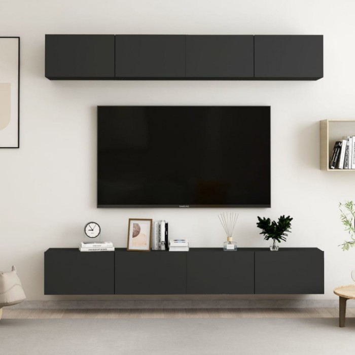 vidaXL Comode TV, 4 buc., negru, 100x30x30 cm, PAL