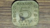 Cumpara ieftin Ceylon - moneda de colectie coloniala exotica - 5 cents 1945 -George VI - patrata