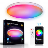 Plafoniera LED RGB Inteligenta WIFI+Bluetooth, ANDROTEK&reg;, 30W, 2600lm, control telecomanda, control vocal Alexa si Asistent Google,Aplicatie Surplife,