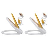 Set 2 Capace WC Copii si Adulti vidaXL, Plastic, Alb &amp; Galben, &Icirc;nchidere Silențioasă, Universal