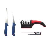 Cumpara ieftin Set 2 cutite profesionale de macelarie,1 ascutitor de cutite + 1 termometru alimentar cu tija