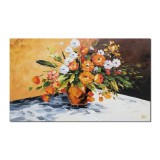 Tablou Aranajament floral regal pictat manual living, dormitor, 100x60cm ulei pe panza efect 3D, Valentin Pop