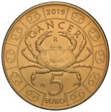 San Marino 5 Euro 2019 (Zodia Cancer/Rac) KM-582 UNC !!!
