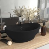 Cumpara ieftin Chiuvetă lux cu preaplin, negru mat, 58,5x39 cm ceramică, oval