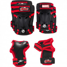 Set protectie Skate Cotiere Genunchiere si Incheieturi Avengers Seven, 3 - 7 ani, Rosu/Negru foto