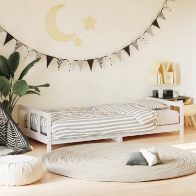 vidaXL Cadru de pat pentru copii, alb, 90x200 cm, lemn masiv de pin foto