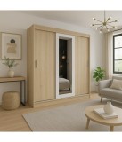 Dulap Stejar cu Oglinda Bianca 150x55x191 cm, Alb si Stejar, Livrare Gratuita