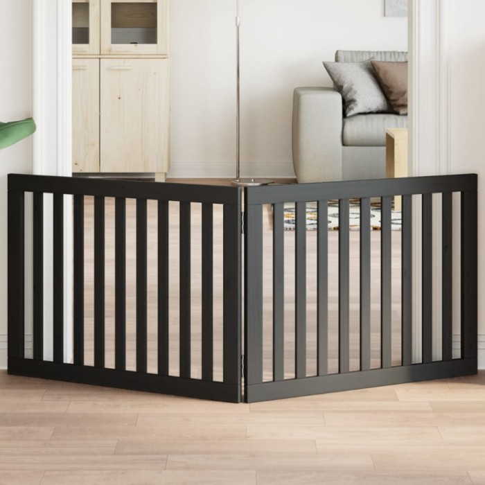 vidaXL Poartă pentru c&acirc;ini pliabilă 2 panouri negru, 160 cm, lemn plop 352256