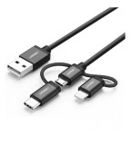 Cablu USB 2.0 A la Micro USB si Lightning+Tip C (3 in 1), Ugreen